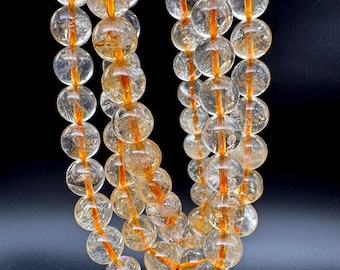 Natural Citrine Gemstone Round Beads 4mm 6mm 8mm 10mm 12mm | Genuine Golden Quartz for Jewelry Making Supplies | November Birthstone PG36