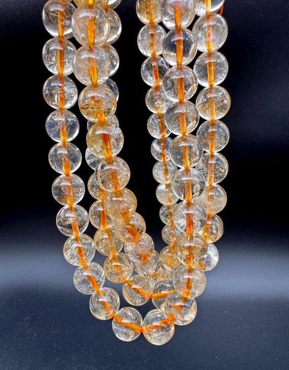 Natural Citrine Gemstone Round Beads 4mm 6mm 8mm 10mm 12mm | Genuine Golden Quartz for Jewelry Making Supplies | November Birthstone PG36