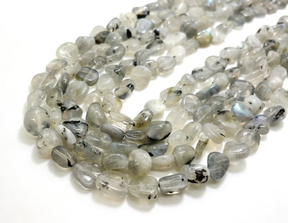 Gray Labradorite Beads, Natural Labradorite Polished Nugget Pebble Round Barrel Gemstone Beads - PG318