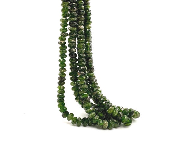 Natural Chrome Diopside Faceted Rondelle Beads | 5mm 6mm | Rich Green Gemstone Beads | Full 15.5" Strand | Jewelry Making Supplies - RDF61A