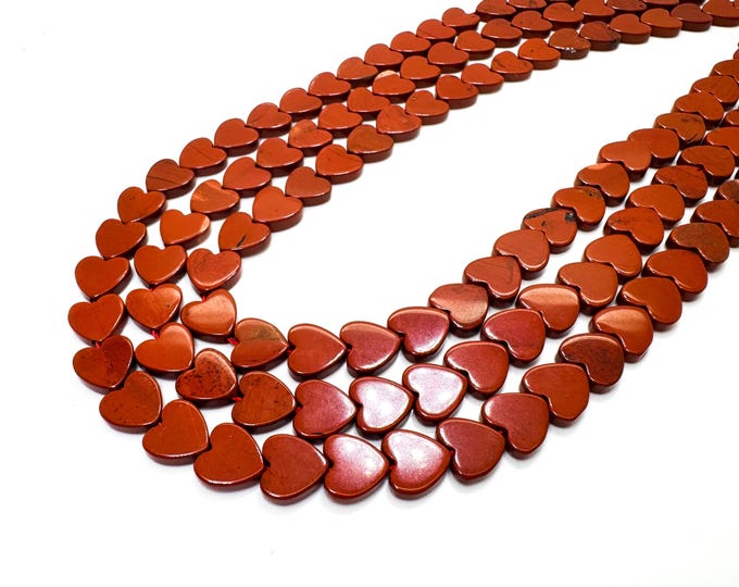 Red Poppy Jasper Heart Beads: Polished Gemstone Jewelry Making (6mm or 8mm