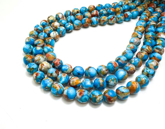 Genuine Rare Natural Blue Turquoise Spiny Oyster Round Beads 15.5” Strand Healing Stone Beads for Jewelry Making Bracelets Necklaces RN210B