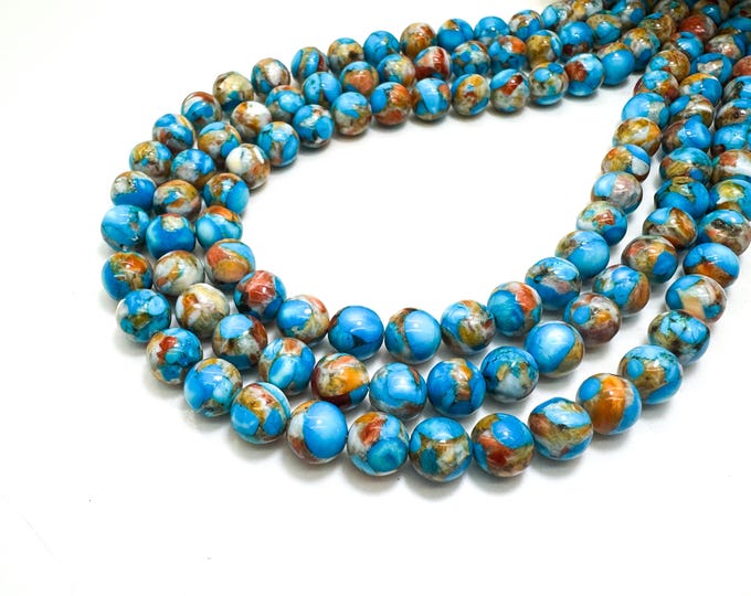 Genuine Rare Natural Blue Turquoise Spiny Oyster Round Beads 15.5” Strand Healing Stone Beads for Jewelry Making Bracelets Necklaces RN210B