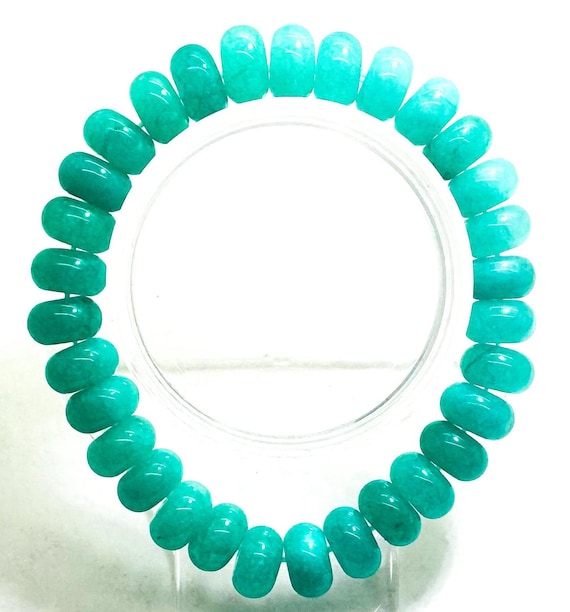 Turquoise Green Jade 10mm Rondelle Gemstone Beads Stretch Elastic Cord Handmade Beaded Bracelet Accessories - PGBRD10