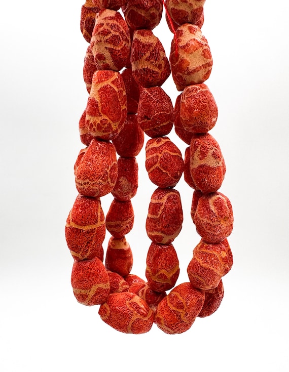 Natural Red Sponge Coral Graduated Beads Genuine Oval Pebble Nugget Strands Organic Gemstone Statement Beads for Jewelry Making RC19