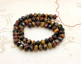 天然イエローレッドタイガーアイ タイガーアイ ファセットロンデル