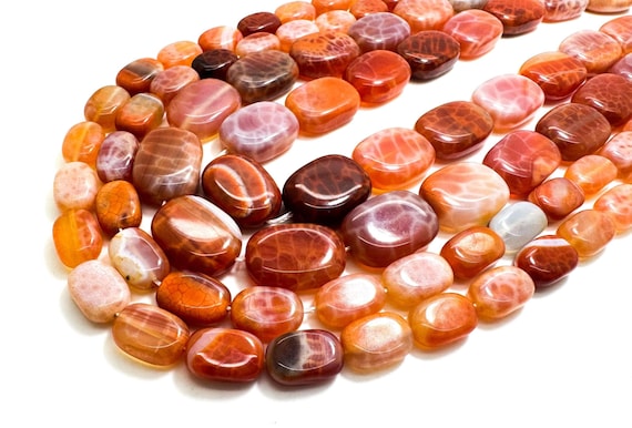 Natural Red Fire Agate Polished Smooth Flat Rectangle Gemstone Beads - PG188