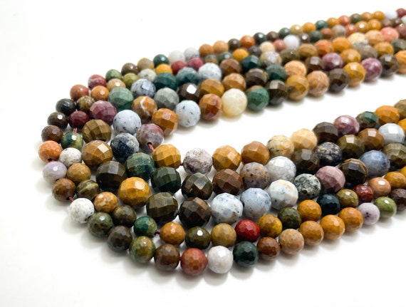 Natural Mookaite Jasper Faceted Round Ball Sphere Size 6mm 8mm Brown Gemstone Beads - RNF88