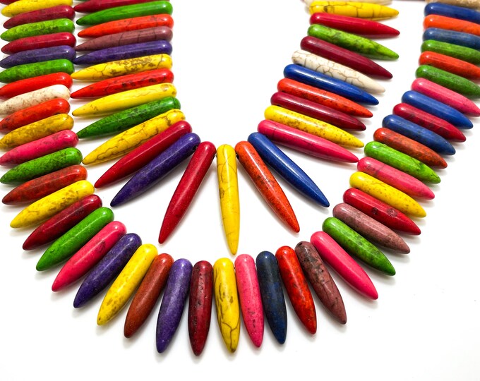 Howlite Stick Needle Spike Long Point Full Strand Loose Gemstone Beads (Assorted Color) - PGS36R