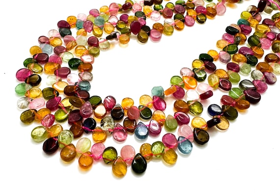 Rainbow Tourmaline Beads: AAAA Grade Pear Teardrop Gemstone Strand