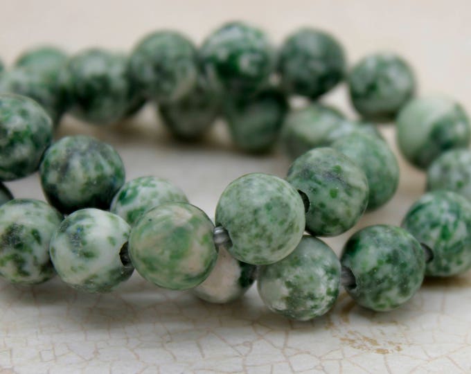 Green Tree Agate Matte Round Gemstone 8mm 10mm Beads (8" strand - 2.5 mm hole) - 8RN14