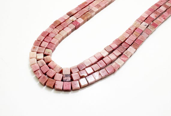 Natural Rhodonite Cube Beads 4mm | Polished Square Pink & Black Rhodonite | 15.5" Strand | Love Emotional Healing Stone - PGS101