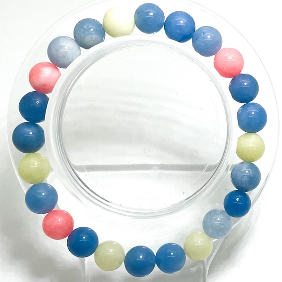 Colorful Agate Smooth Round 8mm Gemstone Beads Elastic Cord Handmade Bracelet Accessories - PGB156