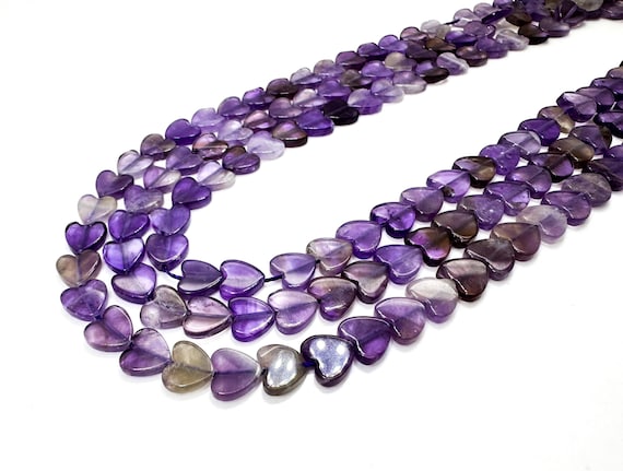 Natural Amethyst Heart Beads: Purple Polished Gemstone Crystal Healing - 6mm/8mm - PGS411