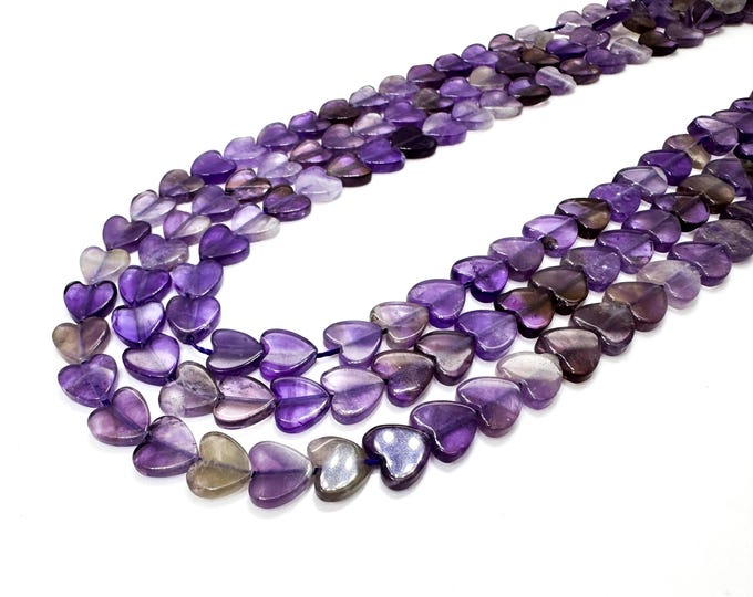 Amethyst Heart Beads: Polished Gemstone Crystal Healing - 6mm/8mm