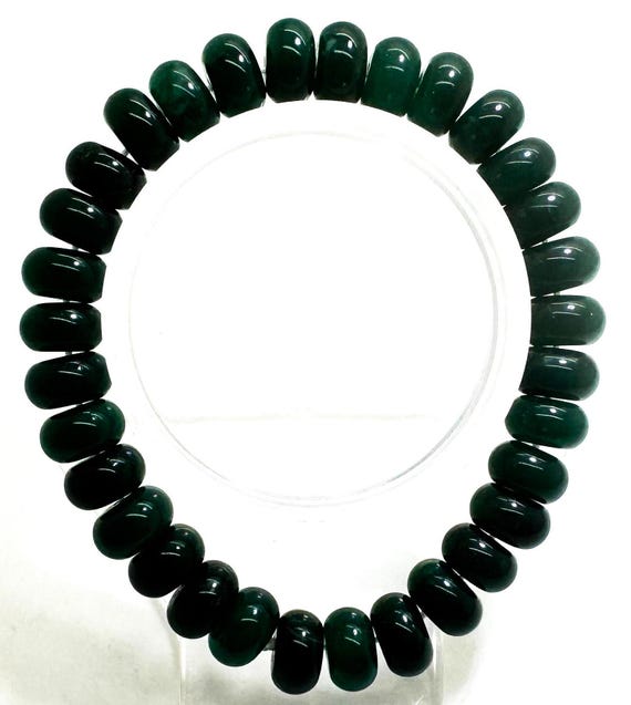 Green Jade 10mm Rondelle Gemstone Beads Stretch Elastic Cord Handmade Beaded Bracelet Accessories - PGBRD14
