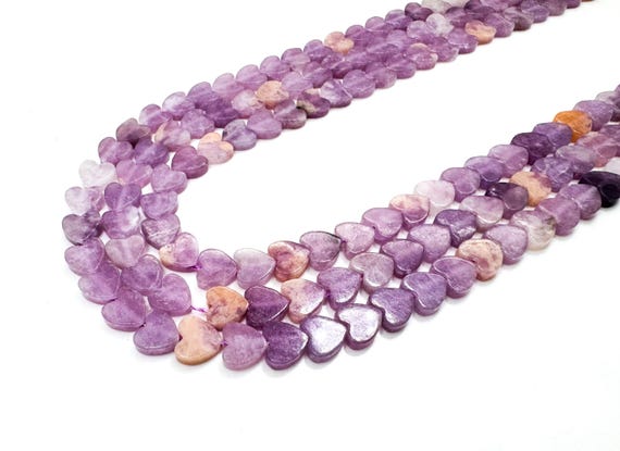Amethyst Heart Beads: 6mm Natural Purple Gemstone, Stone of Peace Flat Heart Beads - PGS411