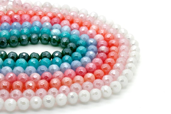 Rainbow Agate Gemstone Beads, Faceted Round Sphere Ball 8mm Agate Gemstone Beads - (White, Green,Aqua, Blue, Pink) RNF93