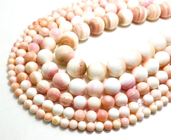 AAA Queen Conch Shell Beads: Natural Pink Polished Smooth Round Gemstone Spheres - QC4