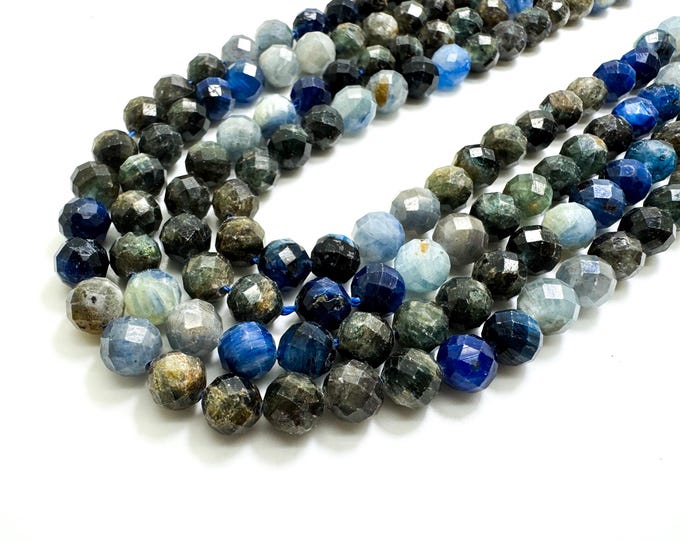 Natural Faceted Kyanite 7mm Beads – Blue & Gray Gemstone Strands for Jewelry Making - 15.5" - RNF105