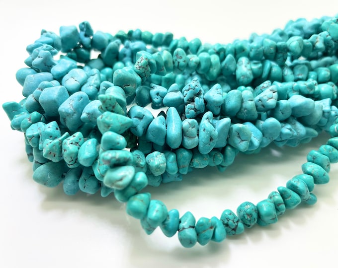 Blue Stabilized Turquoise Irregular Tumbled Nugget Freeform Chips Gemstone Beads (Assorted Size) - PGS340