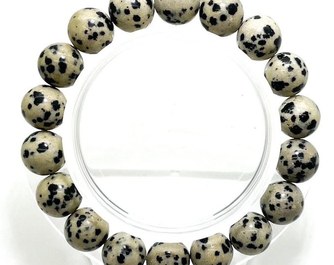 Dalmatian Jasper Smooth Polished Round Gemstone Beads Stretch Elastic Cord Handmade Beaded Bracelet PGB73