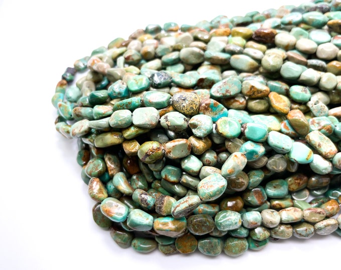 Natural Turquoise Beads, Genuine Green Turquoise Pebble Nugget Chip Loose Gemstone Beads (Assorted Size) - PGS347