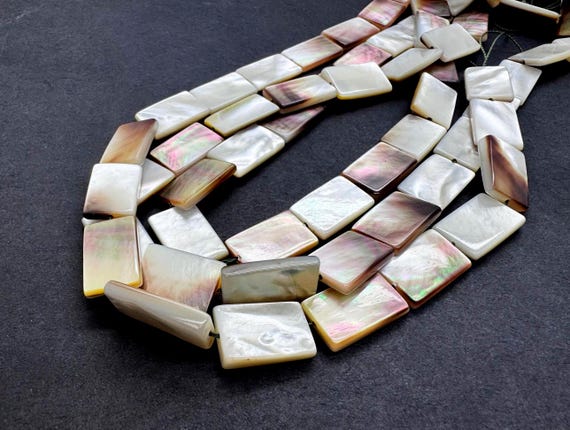 Natural Mother of Pearl Rectangle 11x18mm Beads Genuine MOP Flat Tab Iridescent White Coffee Brown Shell Gemstone Nautical Jewelry Supply