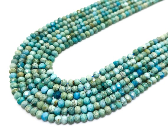 Natural Blue Chrysocolla Gemstone Faceted Rondelle 2mm x 4mm Beads - RDF42