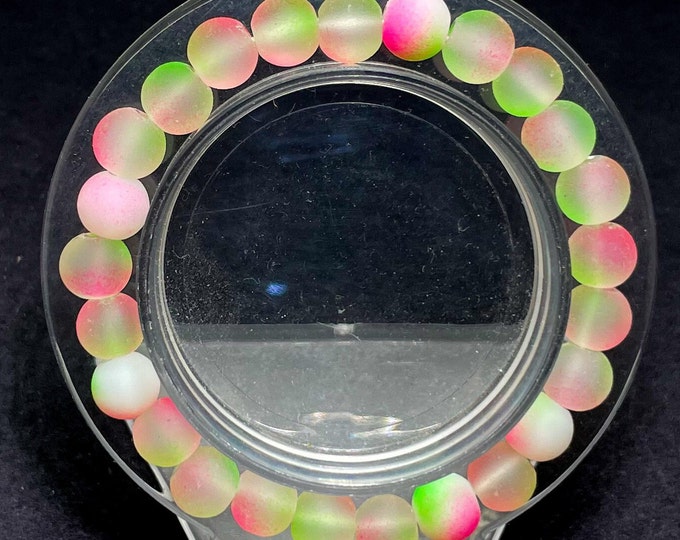 White Pink Green Mystic Aura Quartz Matte Round Size 8mm Stretch Elastic Cord Handmade Gemstone Beaded Bracelet - PGB221C