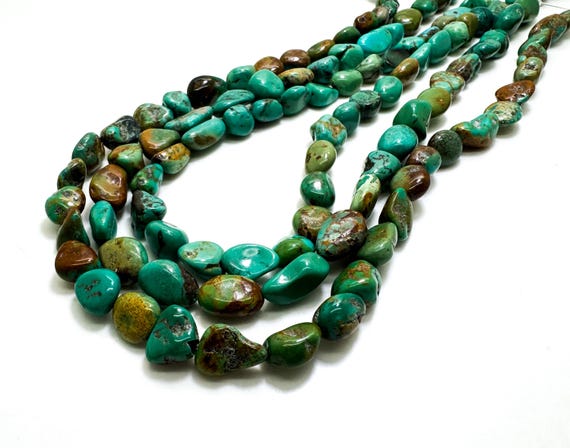Natural Turquoise Beads, Genuine Hubei Turquoise Smooth Polished Nugget Pebble Gemstone Beads (Assorted Size) - PGS293