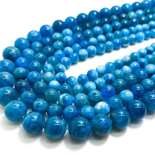 Perles de haute qualité en apatite bleue naturelle, lisse et polie, rondes 6 mm 8 mm 10 mm - RN158