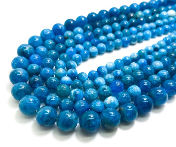 High Quality AAA Grade Natural Blue Apatite Smooth Polished Round 6mm 8mm 10mm Gemstone Beads - RN158