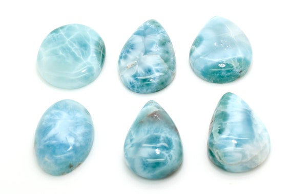 Natural Dominican Larimar Cabochon - Chips Rock Smooth Stone Gemstone Round Pear Tear Oval Beads for Ring Necklace Pendant Jewelry - PGL109