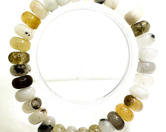 White Brown Agate 10mm Rondelle Gemstone Beads Stretch Elastic Cord Handmade Beaded Bracelet Accessories - PGBRD22