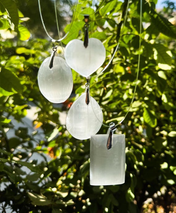 Natural White Selenite Gemstone Pendant (Heart, Oval, Rectangle, Teardrop) for Necklace