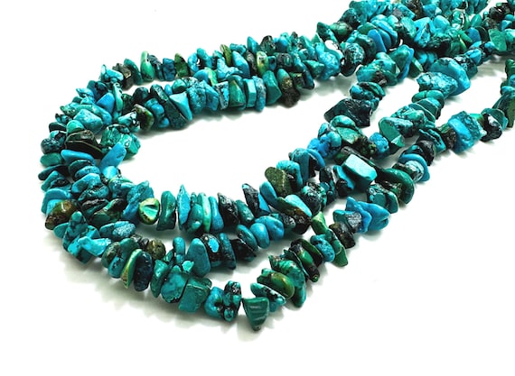 Natural Genuine Blue Turquoise Rough Chips Nugget Flat Gemstone Beads - PGS244