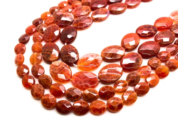 Fire Agate Beads Natural Fire Agate Polished Smooth Faceted Flat