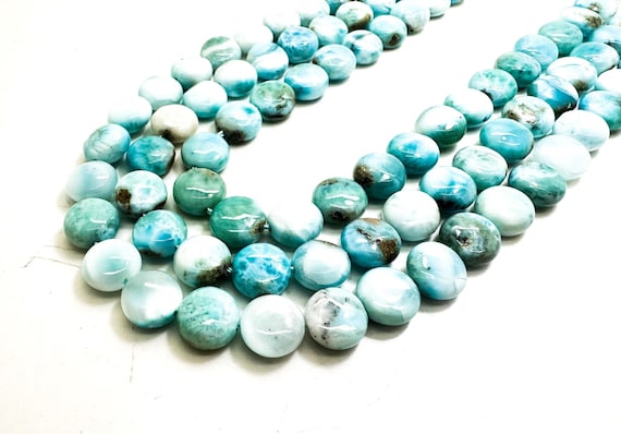 Larimar Gemstone Beads: Polished Flat Round, 5mm x 10mm