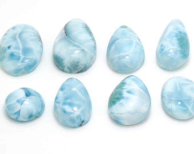Natural Dominican Larimar Cabochon - Chips Rock Smooth Stone Gemstone Pear Tear Oval Round Beads for Ring Necklace Pendant Jewelry - PGL101
