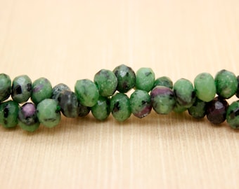 Natural Ruby Zoisite Faceted Rondelle Natural Gemstone Loose Beads (4mm x 6mm, 5mm x 8mm, 6mm x 10mm) - PG75