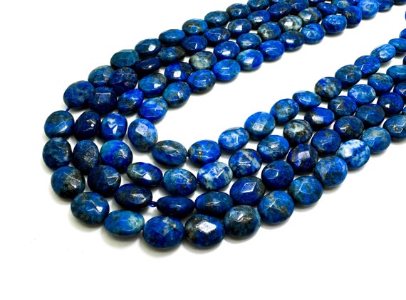 Faceted Lapis Lazuli Beads: Natural Blue Oval Gemstone (4mm x 8mm x 10mm)