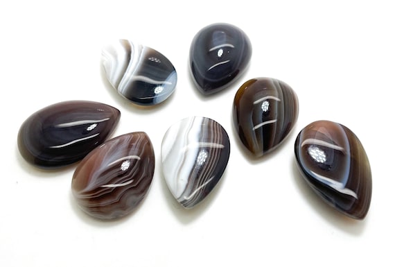 Botswana Agate Cabochon, 1 PC Natural Brown Agate Polisjed Tear Drop Pear Gemstone Non Drilled Beads for Ring Necklace Pendant - PGL21