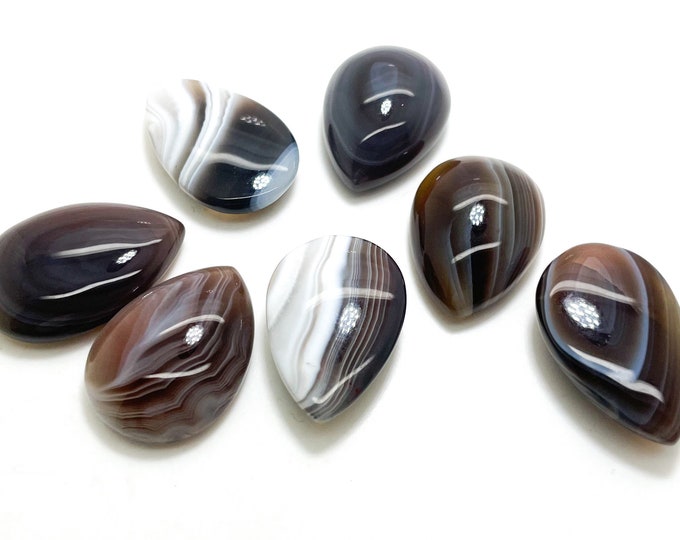 Botswana Agate Cabochon, 1 PC Natural Brown Agate Polisjed Tear Drop Pear Gemstone Non Drilled Beads for Ring Necklace Pendant - PGL21