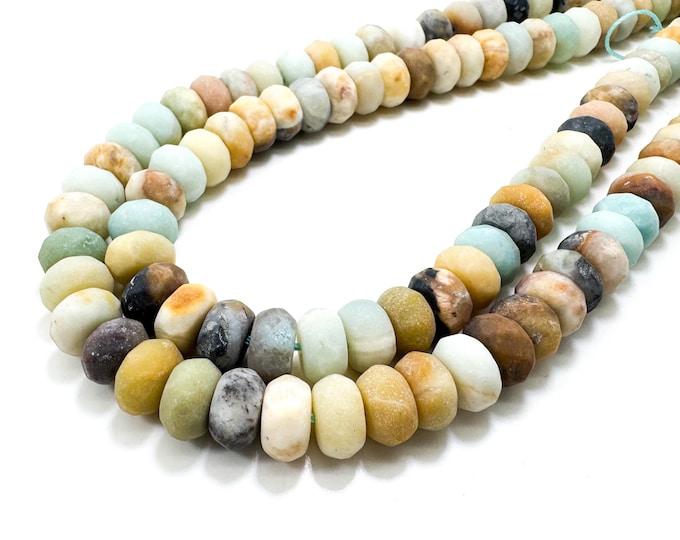 Natural Matte Green Brown Amazonite Faceted Rondelle Round Gemstone Beads RDF02