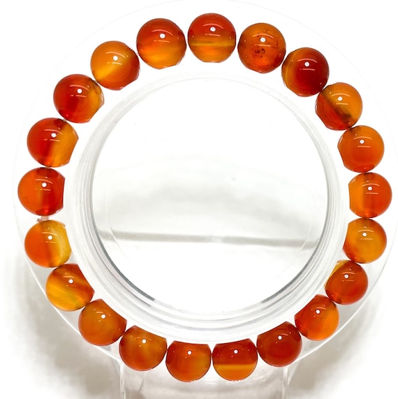 Handmade Carnelian Gemstone Bracelet: Smooth Polished Round Beads