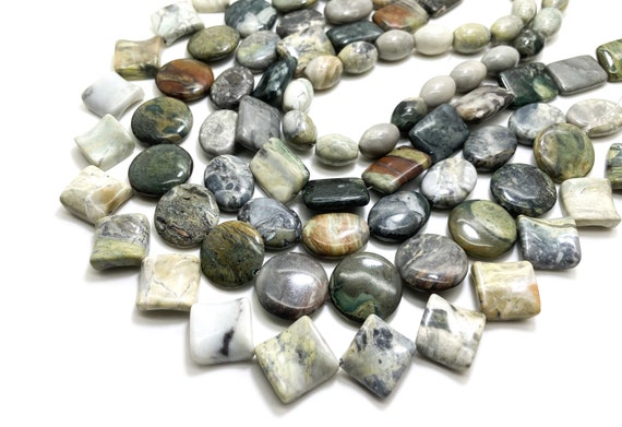 Natural Myanmar Burma Jasper Smooth Polished (Flat Round Oval Square Pear Rectangle Barrel) Gemstone Beads - PGS400