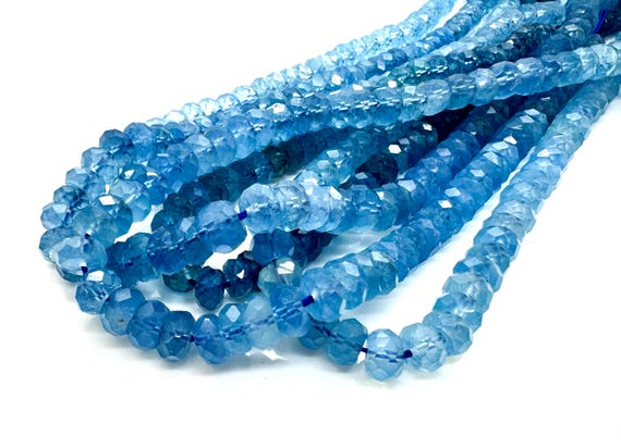 Natural AAAA Aquamarine Faceted Rondelle Beads 5mmx7mm Blue Gemstone for Jewelry Making - RDF63