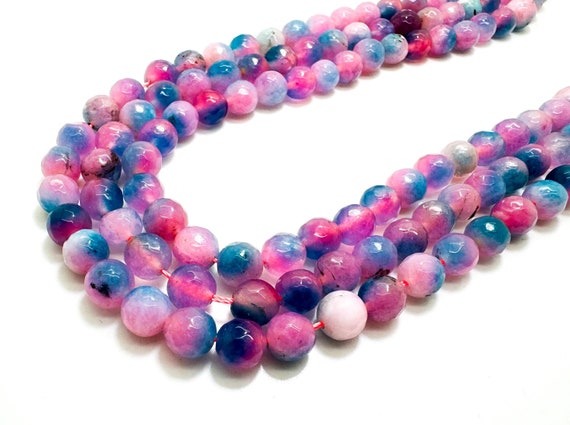 Blue Cherry Pink Agate Faceted Round 8mm Gemstone Jewelry Making Beads - RNF132-8