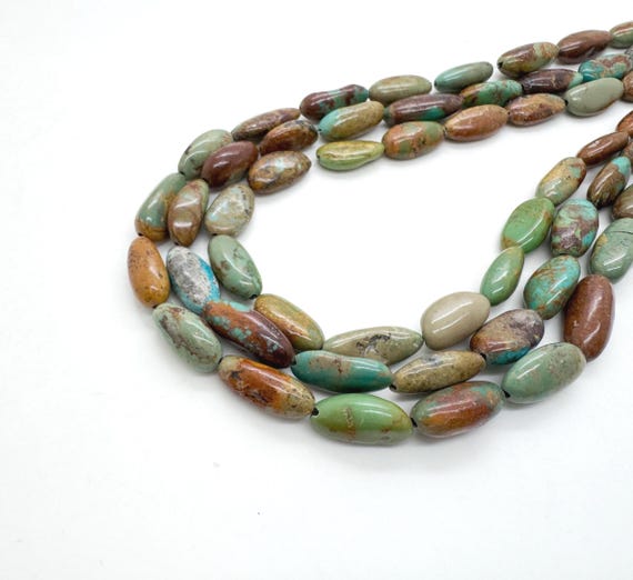 Natural Hubei Turquoise Rice Beads • Genuine Olive & Teal Green Gemstone Polished Oval Beads • High-Grade Jewelry Supply - PGS240